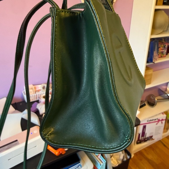 Telfar Small Shopping Bag Mini Tote with Crossbody Strap Dark Olive EUC - Picture 6 of 8